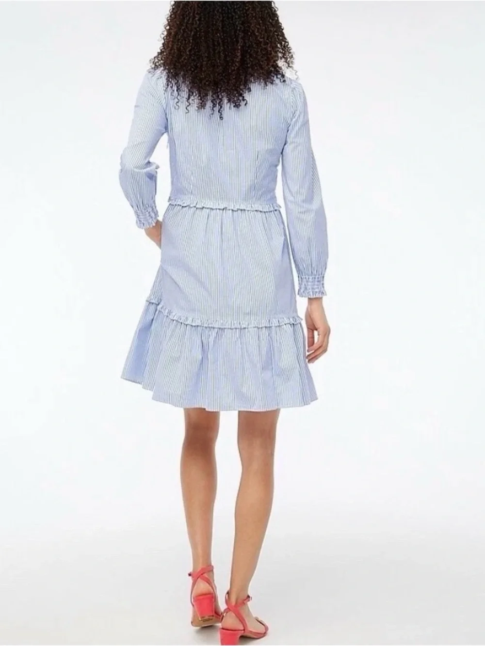 J. Crew Striped Mini Dress with ruffle trim white and blue size 8